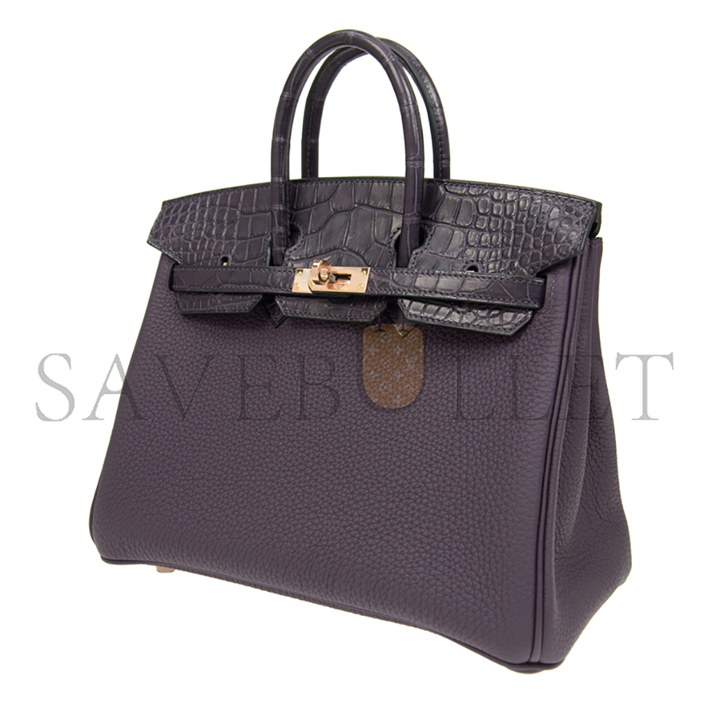 HERMÈS MASTER BIRKIN 25 CROCODILE AND TOGO LEATHER GRAPE PURPLE GOLD BUCKLE H076216CK19 (25*20*13cm)